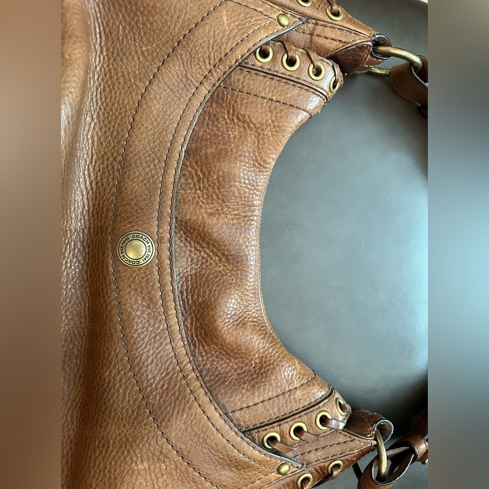 Vintage Coach Tobacco Abbey Lace Flap Pebbled Leather Satchel Hobo Style 10971 - Picture 10 of 13
